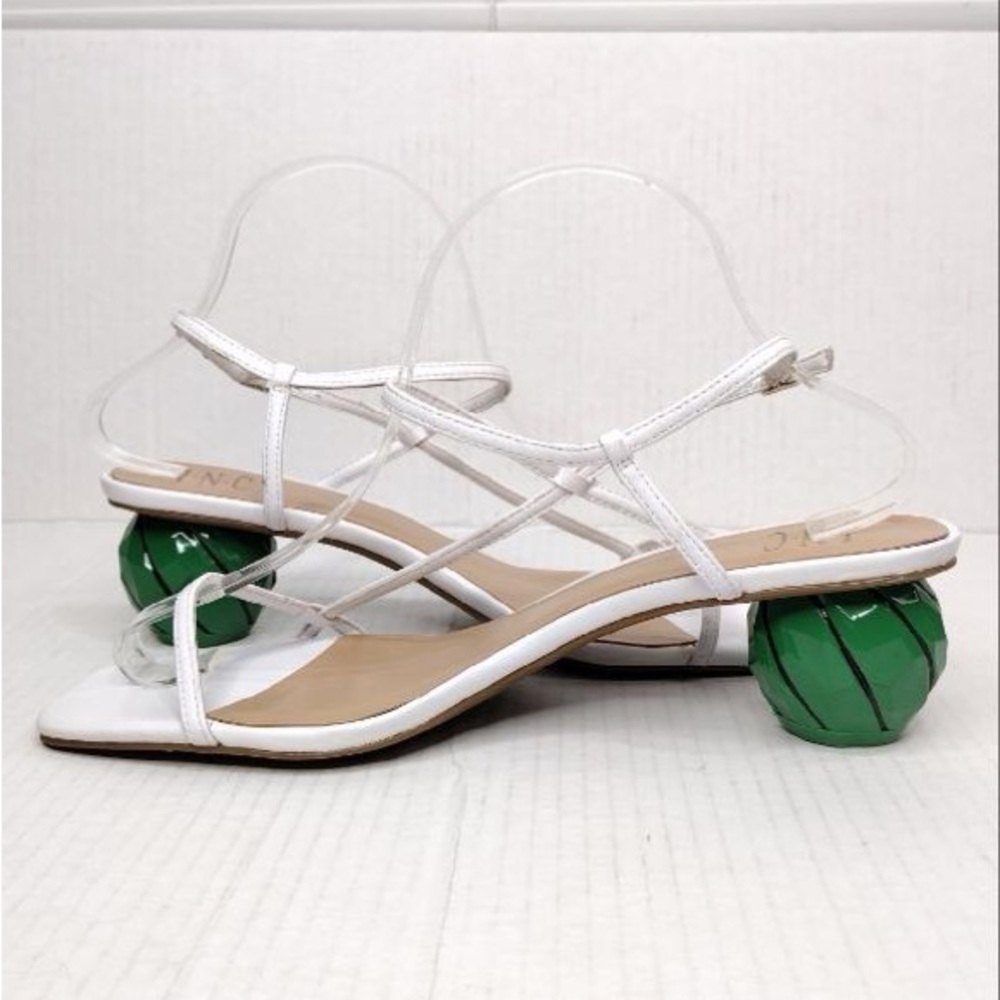 INC White Green Calise Square Toe Buckle Ankle Vacation Embellished Round Heel - Picture 5 of 15